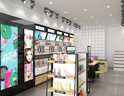 Multi Layers Cosmetic Display Shelves For Beauty Shop Floor Standing