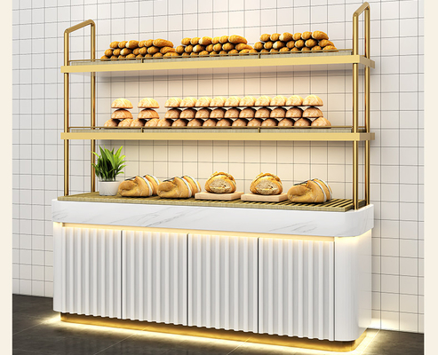 Titanium Plated Food Store Shelving Bread Bakery Shelves Bread Display